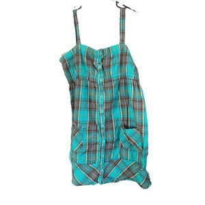 Roxy teal plaid sleeveless dress size medium